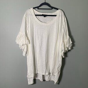 NEW Suzanne Betro white flutter ruffle sleeve crewneck pullover‎ lightweight top